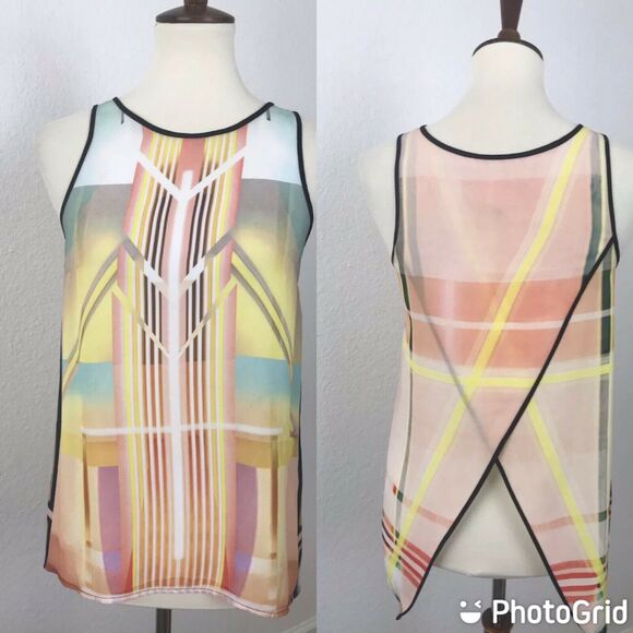 Clover Canyon Print Asymmetric Semi Sheer Tank Top - Picture 1 of 7